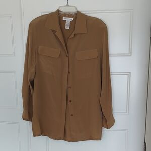 Jones New York Tan Silk Oversized Blouse